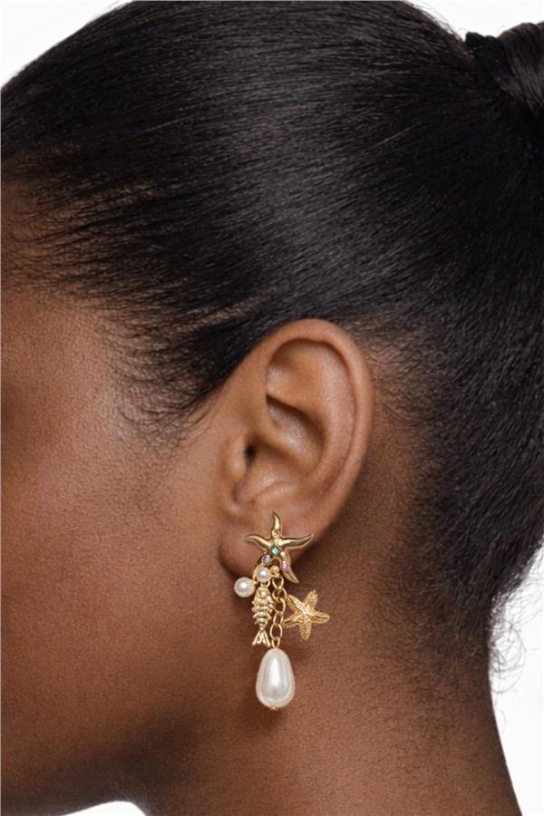 Ember Deniz Yıldızı Formlu Chramlı Sallantılı Küpe